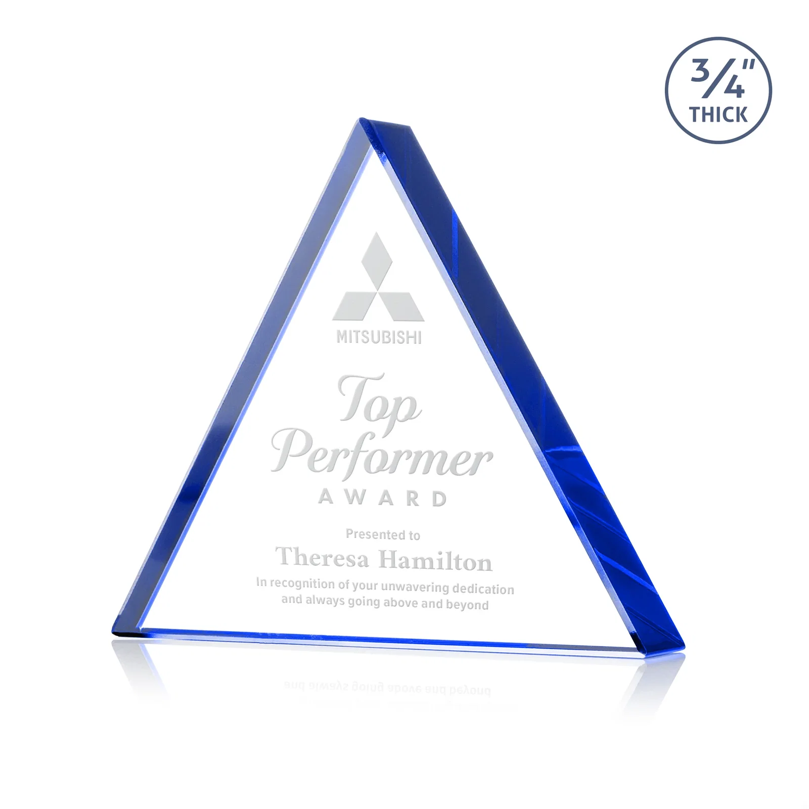 Personalized Starfire Crystal Triangle Award With a Modern Silhouette for retirement presentations