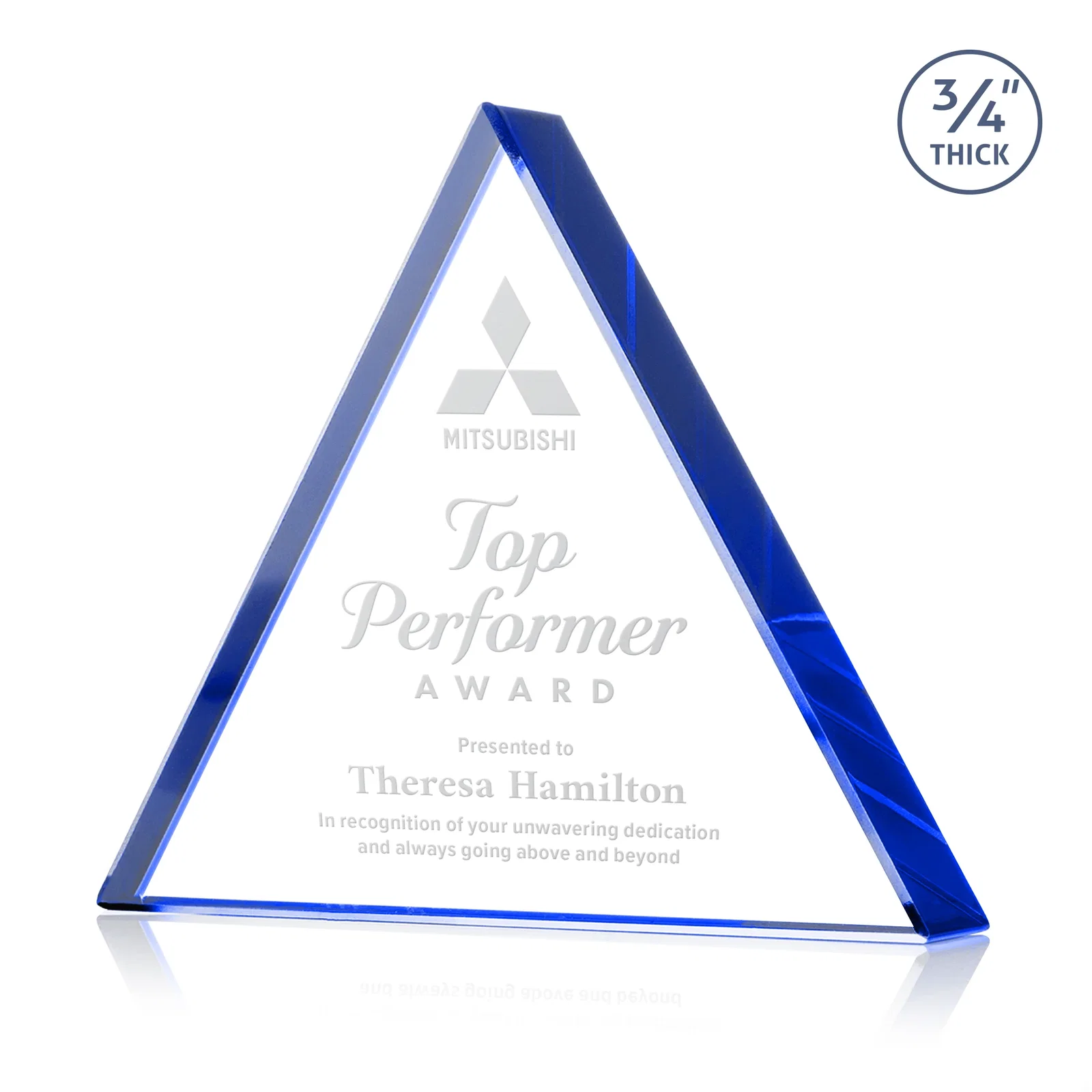 Personalized Starfire Crystal Triangle Award With a Modern Silhouette for donor appreciation