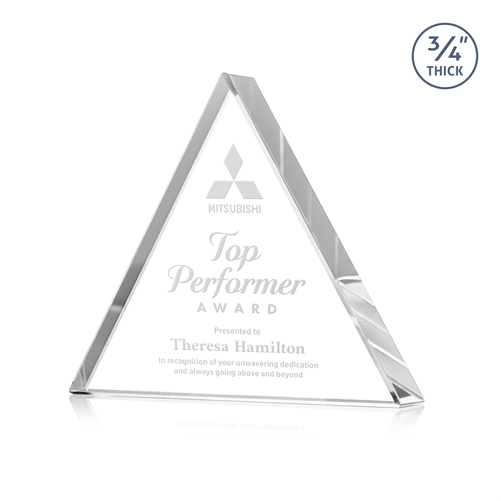 Custom Starfire Crystal Triangle Award With a Modern Silhouette for corporate award ceremonies