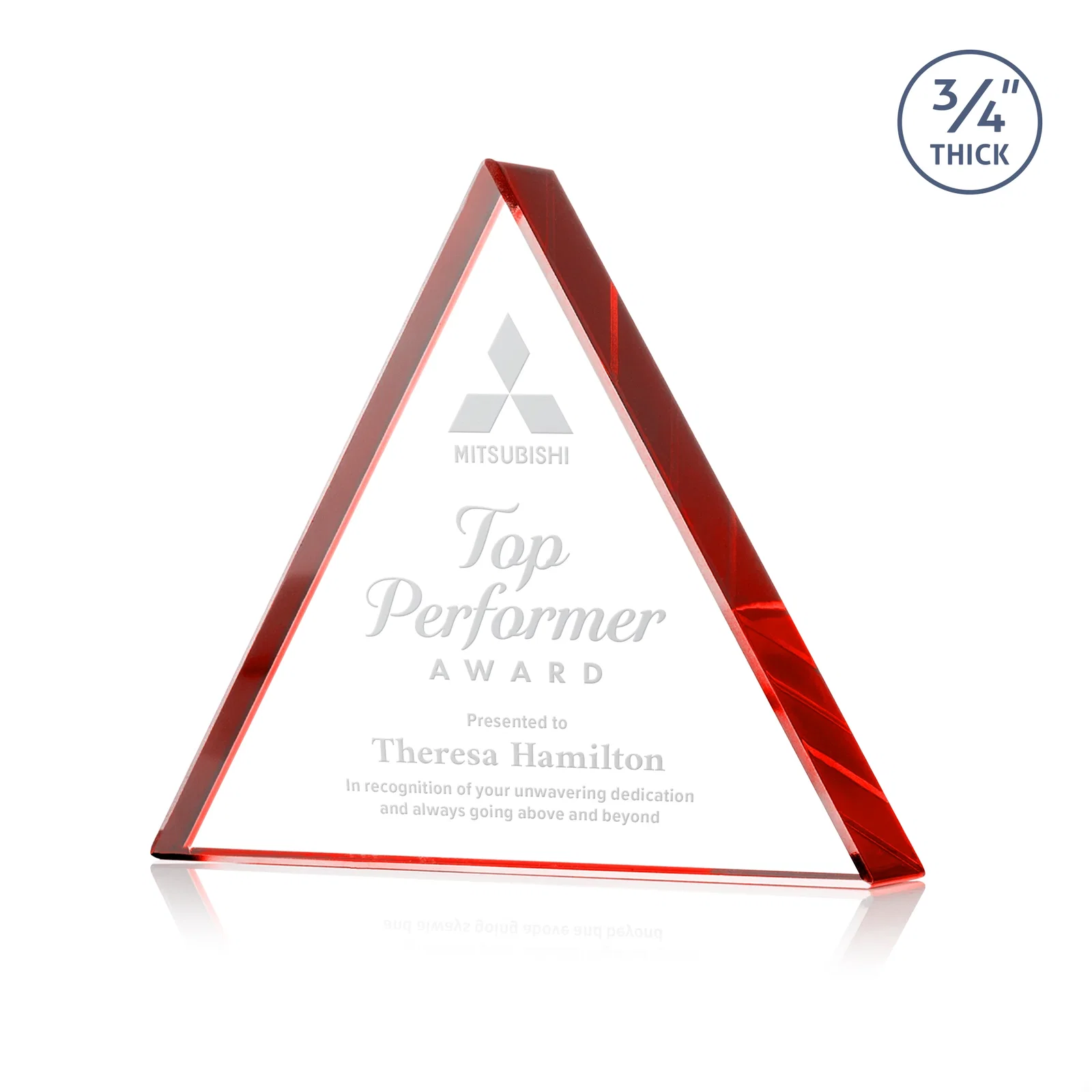 Personalized Starfire Crystal Triangle Award With a Modern Silhouette for volunteer appreciation