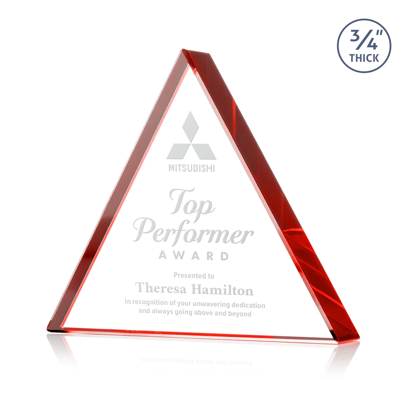 Personalized Starfire Crystal Triangle Award With a Modern Silhouette for dealer and partner awards