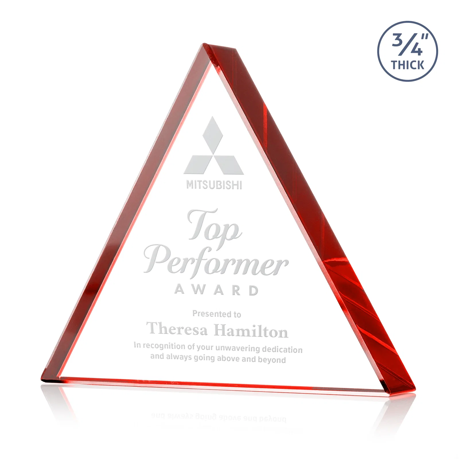 Personalized Starfire Crystal Triangle Award With a Modern Silhouette for company anniversary events
