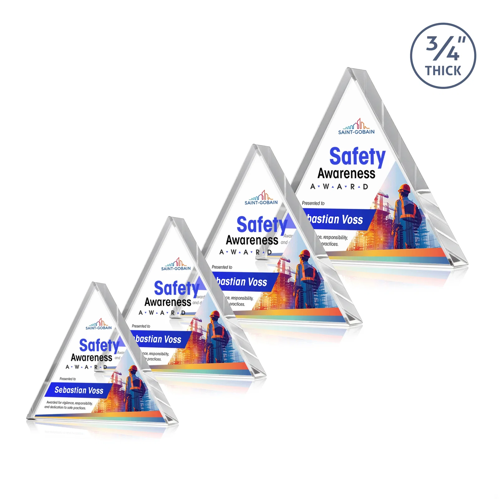 Promotional Starfire Crystal Triangle Award With a Modern Silhouette for corporate award ceremonies