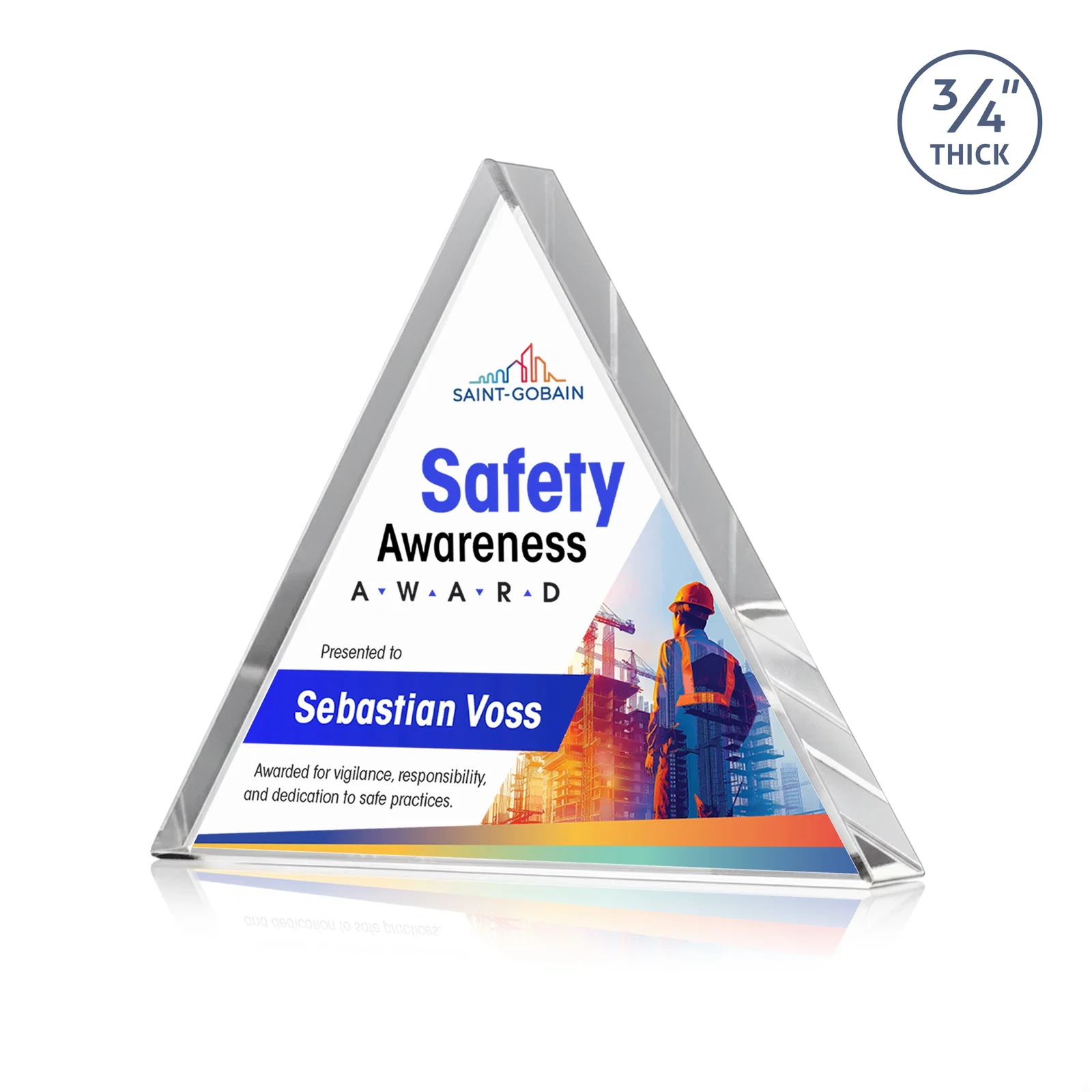 Promotional Starfire Crystal Triangle Award With a Modern Silhouette for service anniversary gifts