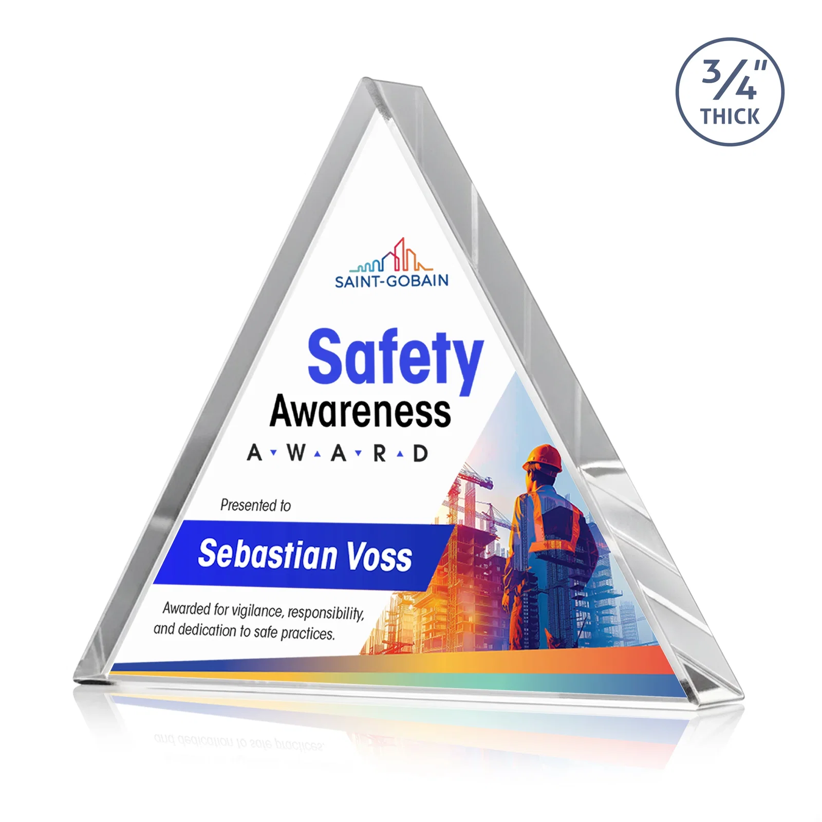 Promotional Starfire Crystal Triangle Award With a Modern Silhouette for retirement presentations