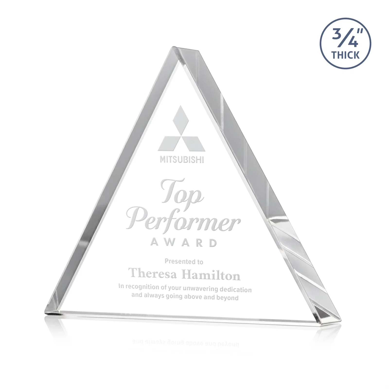 Custom Starfire Crystal Triangle Award With a Modern Silhouette for service anniversary gifts