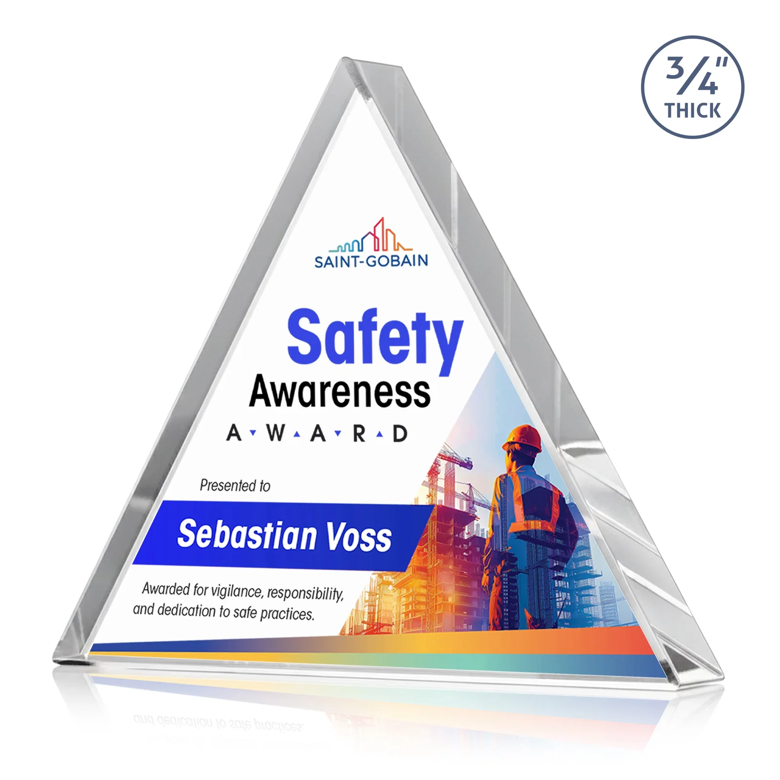 Promotional Starfire Crystal Triangle Award With a Modern Silhouette for team milestone celebrations