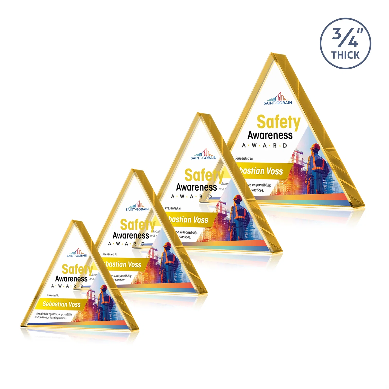 Promotional Starfire Crystal Triangle Award With a Modern Silhouette for donor appreciation