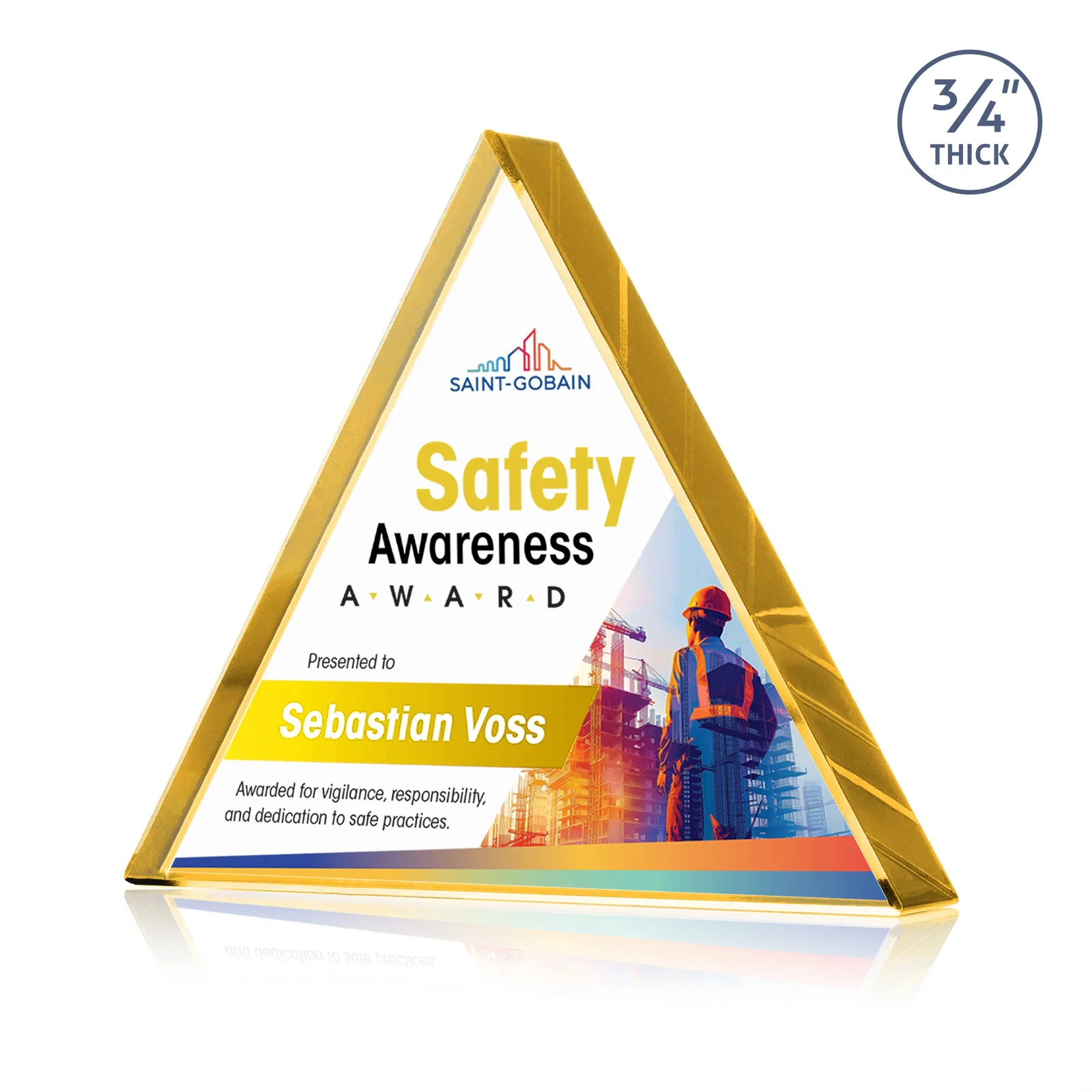 Promotional Starfire Crystal Triangle Award With a Modern Silhouette for safety achievement programs
