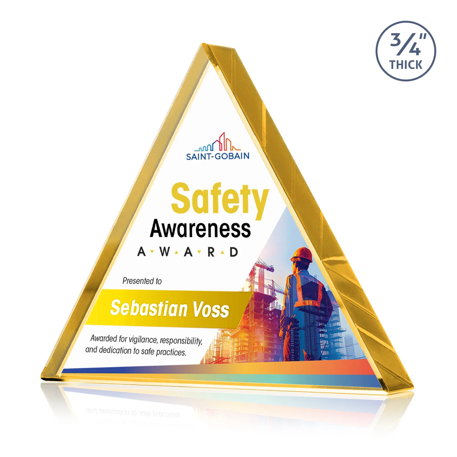 Promotional Starfire Crystal Triangle Award With a Modern Silhouette for volunteer appreciation