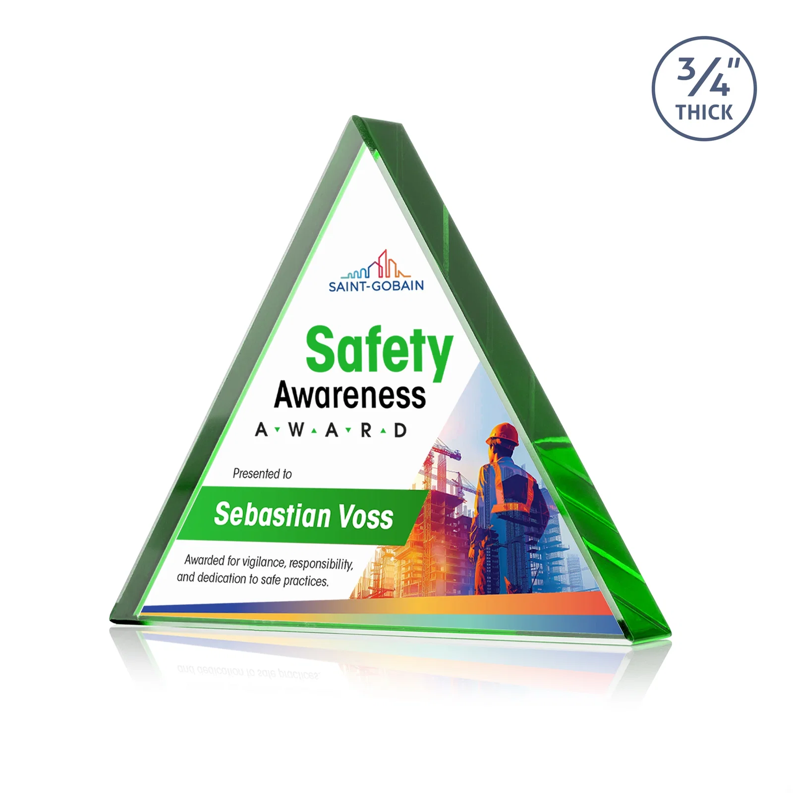 Branded Starfire Crystal Triangle Award With a Modern Silhouette for employee recognition