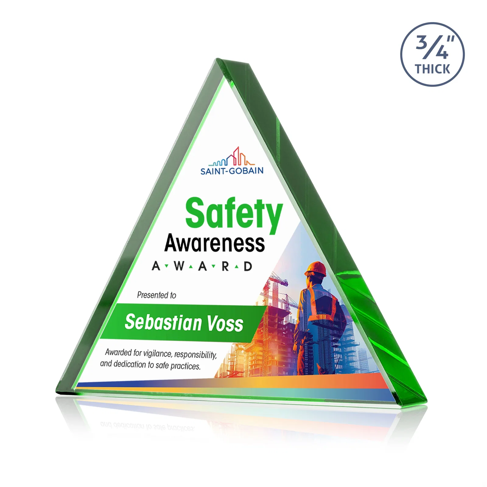 Branded Starfire Crystal Triangle Award With a Modern Silhouette for corporate award ceremonies