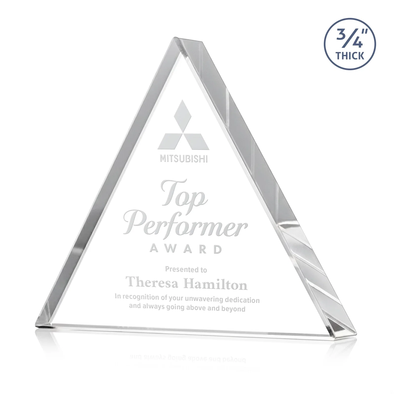 Custom Starfire Crystal Triangle Award With a Modern Silhouette for sales achievement awards