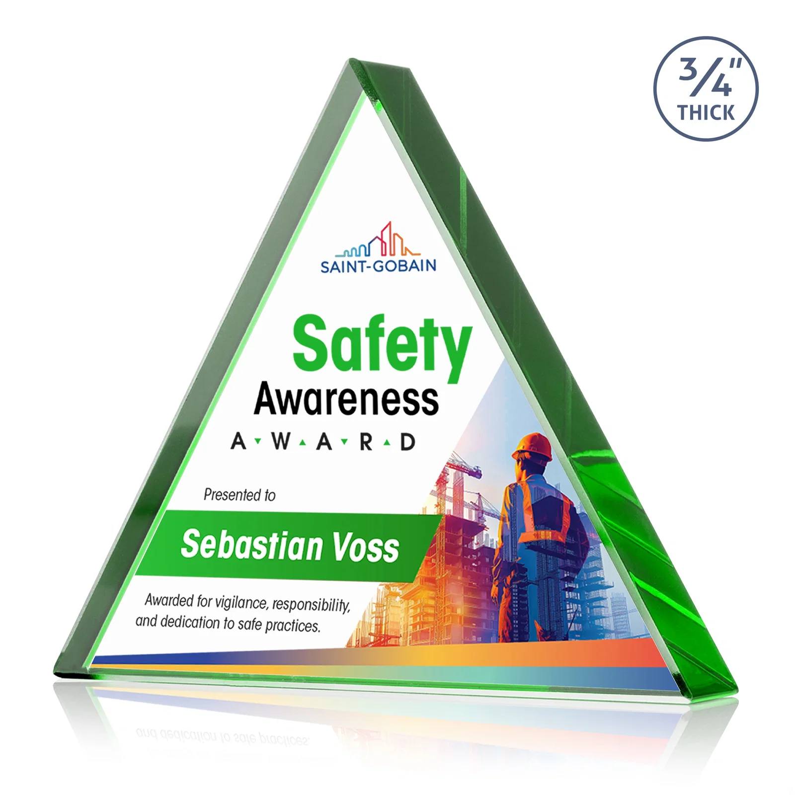 Branded Starfire Crystal Triangle Award With a Modern Silhouette for sales achievement awards