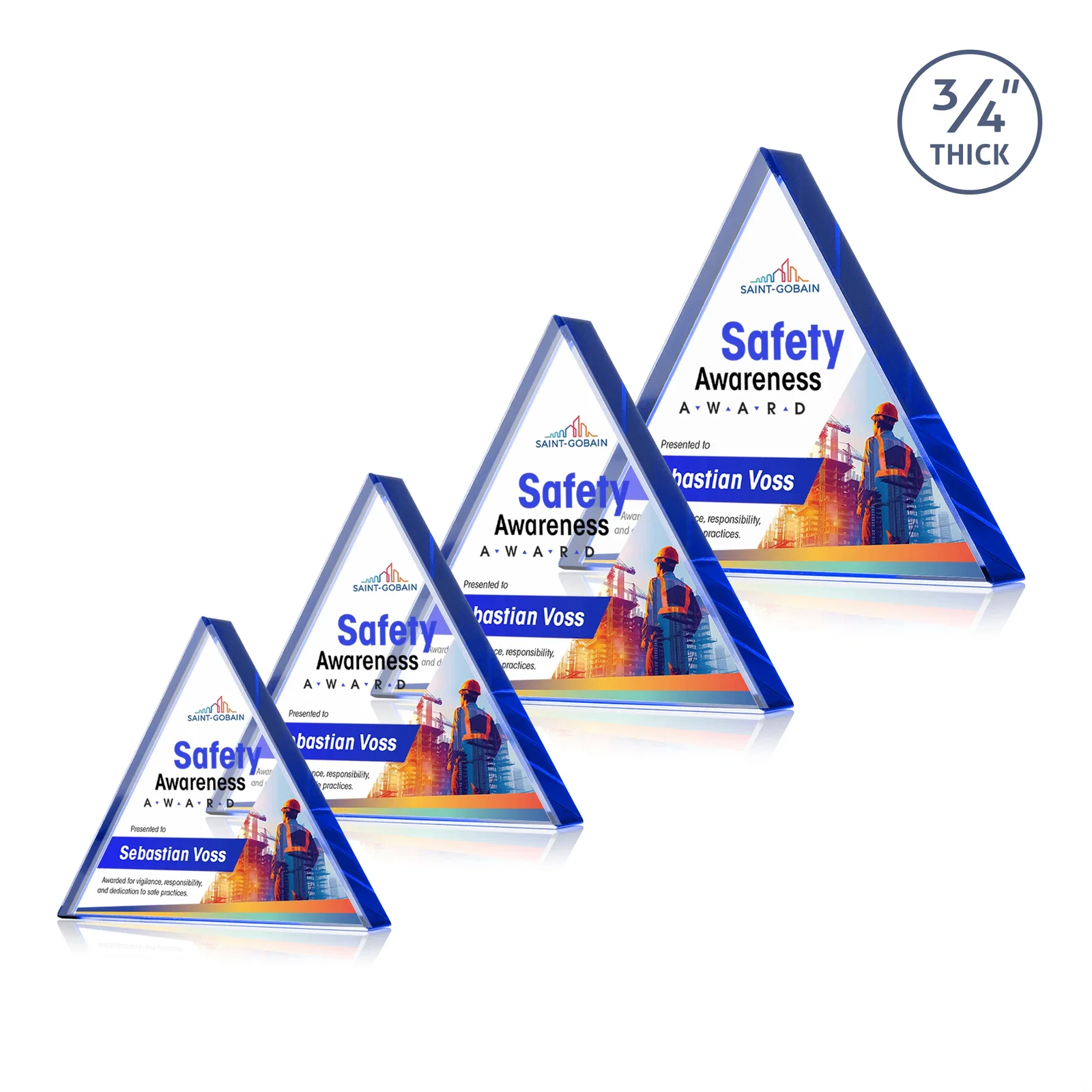 Branded Starfire Crystal Triangle Award With a Modern Silhouette for team milestone celebrations