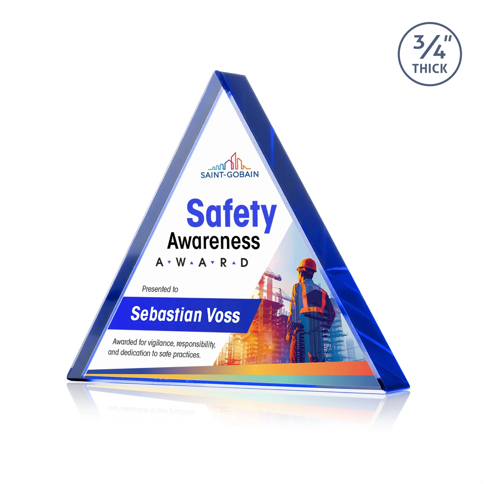 Branded Starfire Crystal Triangle Award With a Modern Silhouette for donor appreciation