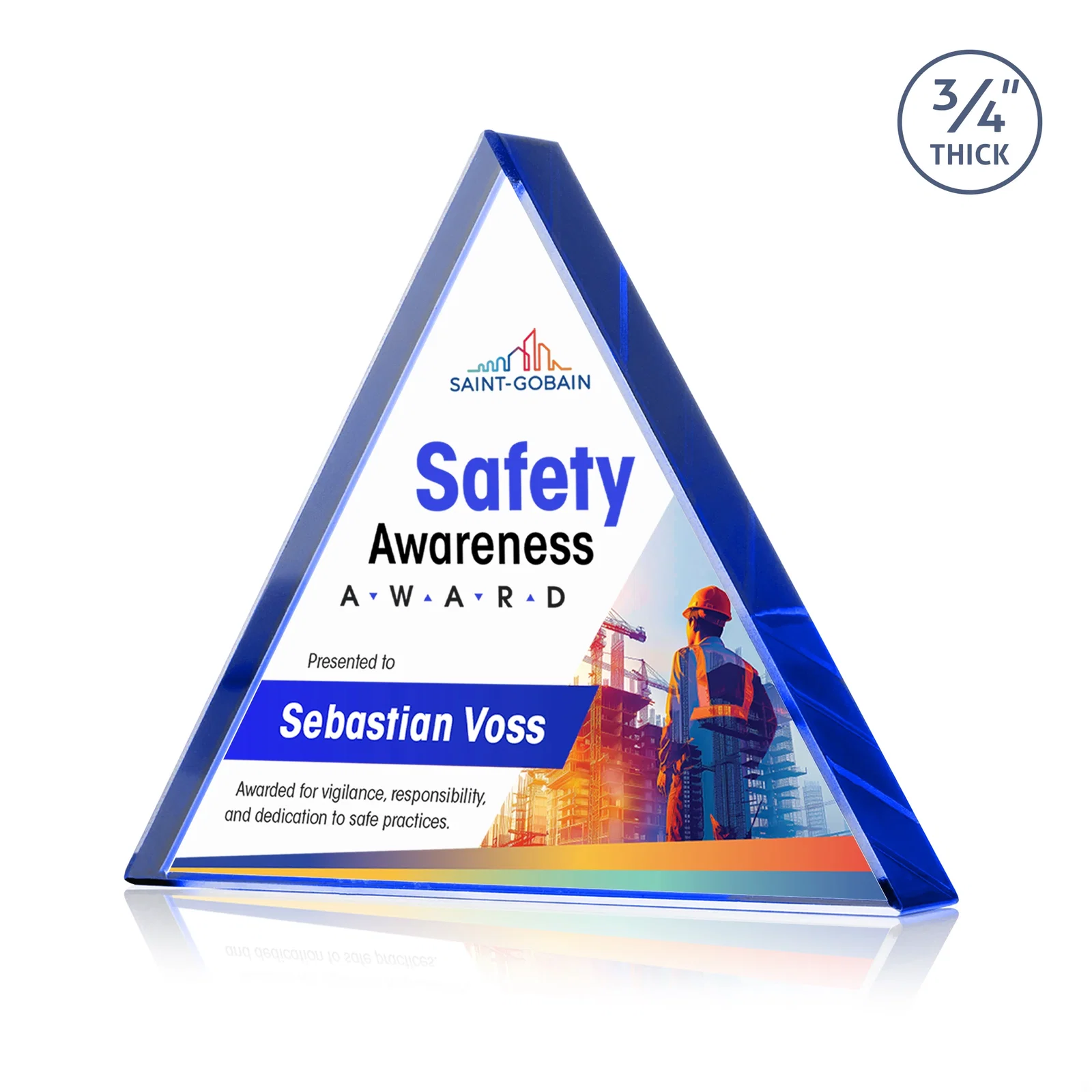 Branded Starfire Crystal Triangle Award With a Modern Silhouette for graduation ceremonies