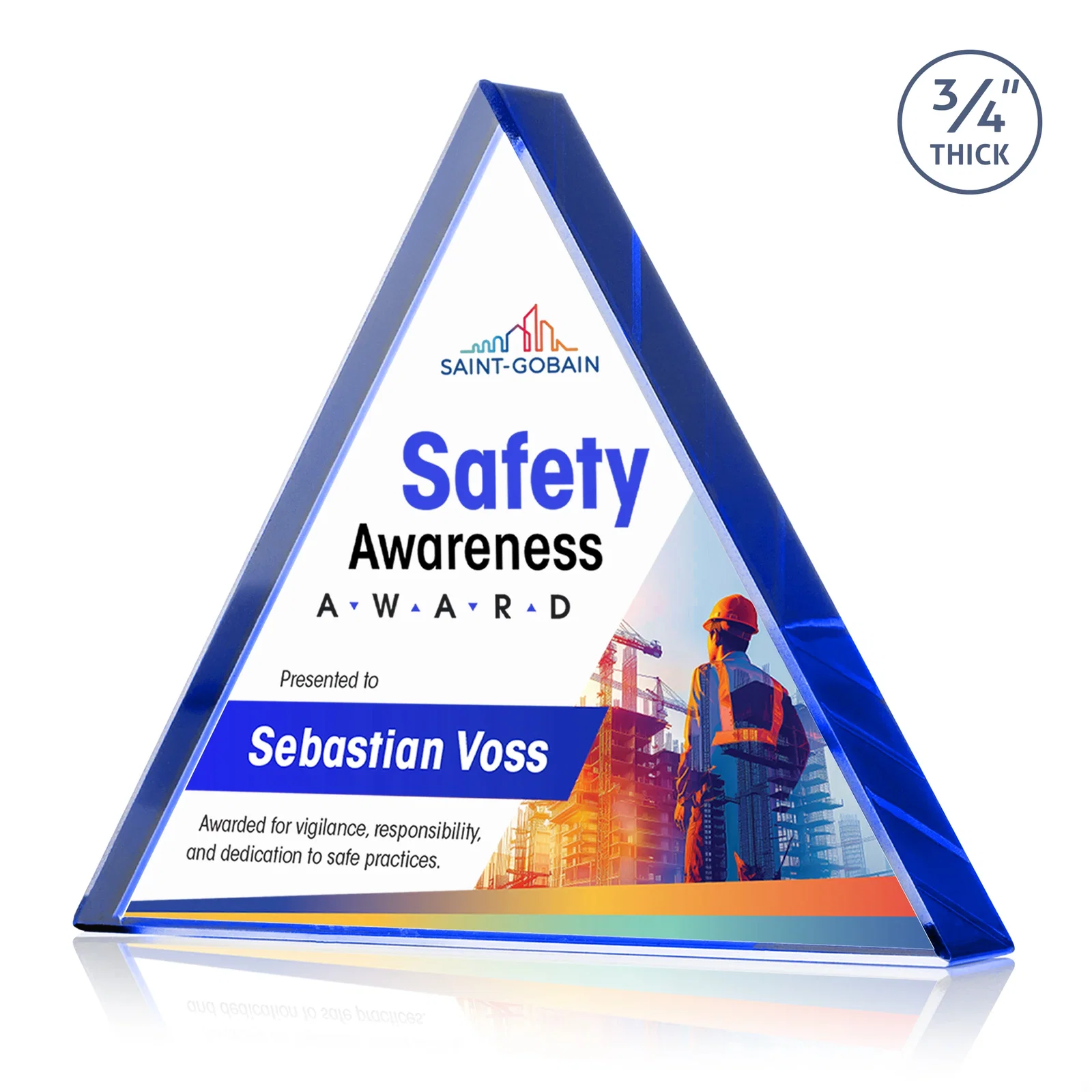 Branded Starfire Crystal Triangle Award With a Modern Silhouette for volunteer appreciation