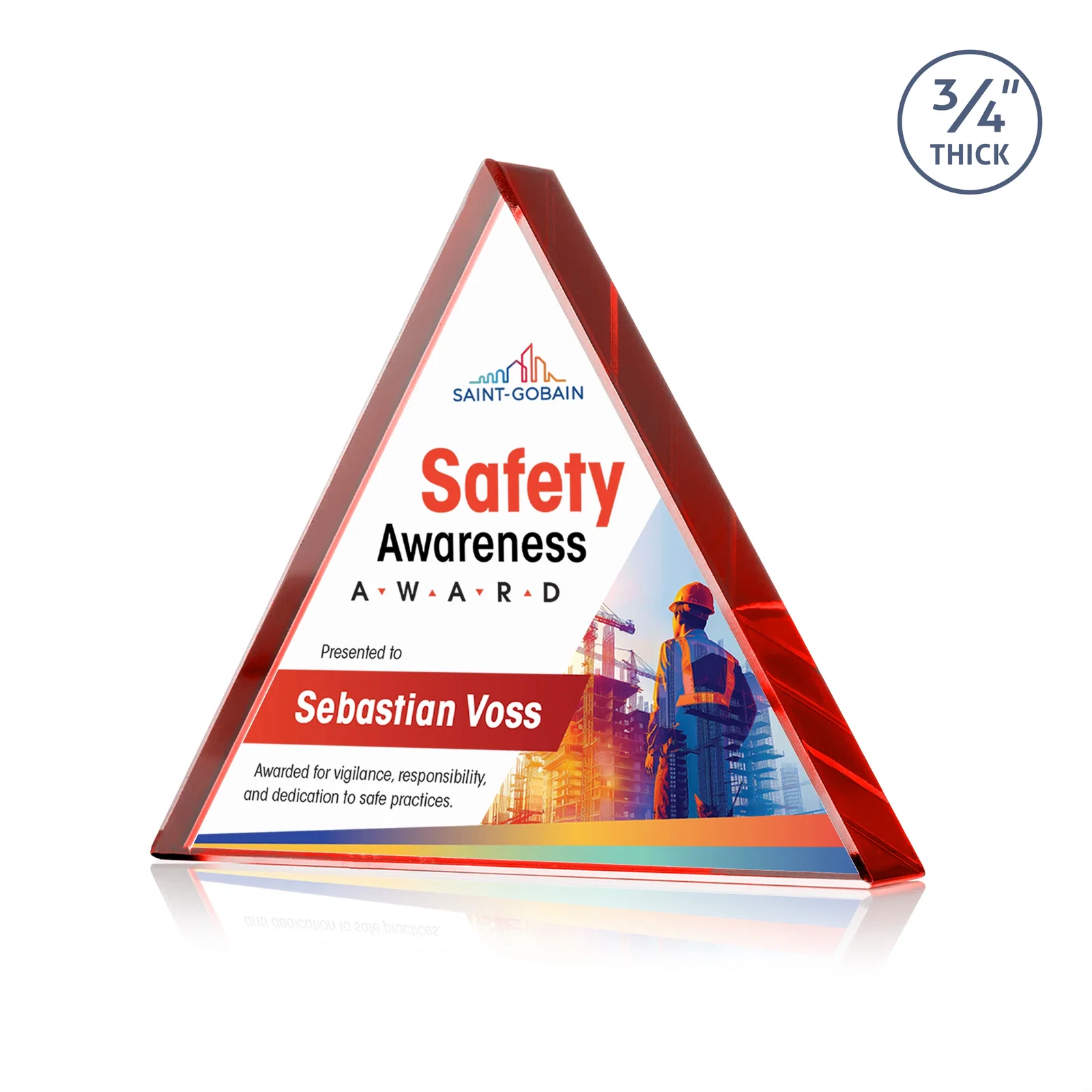 Branded Starfire Crystal Triangle Award With a Modern Silhouette for company anniversary events