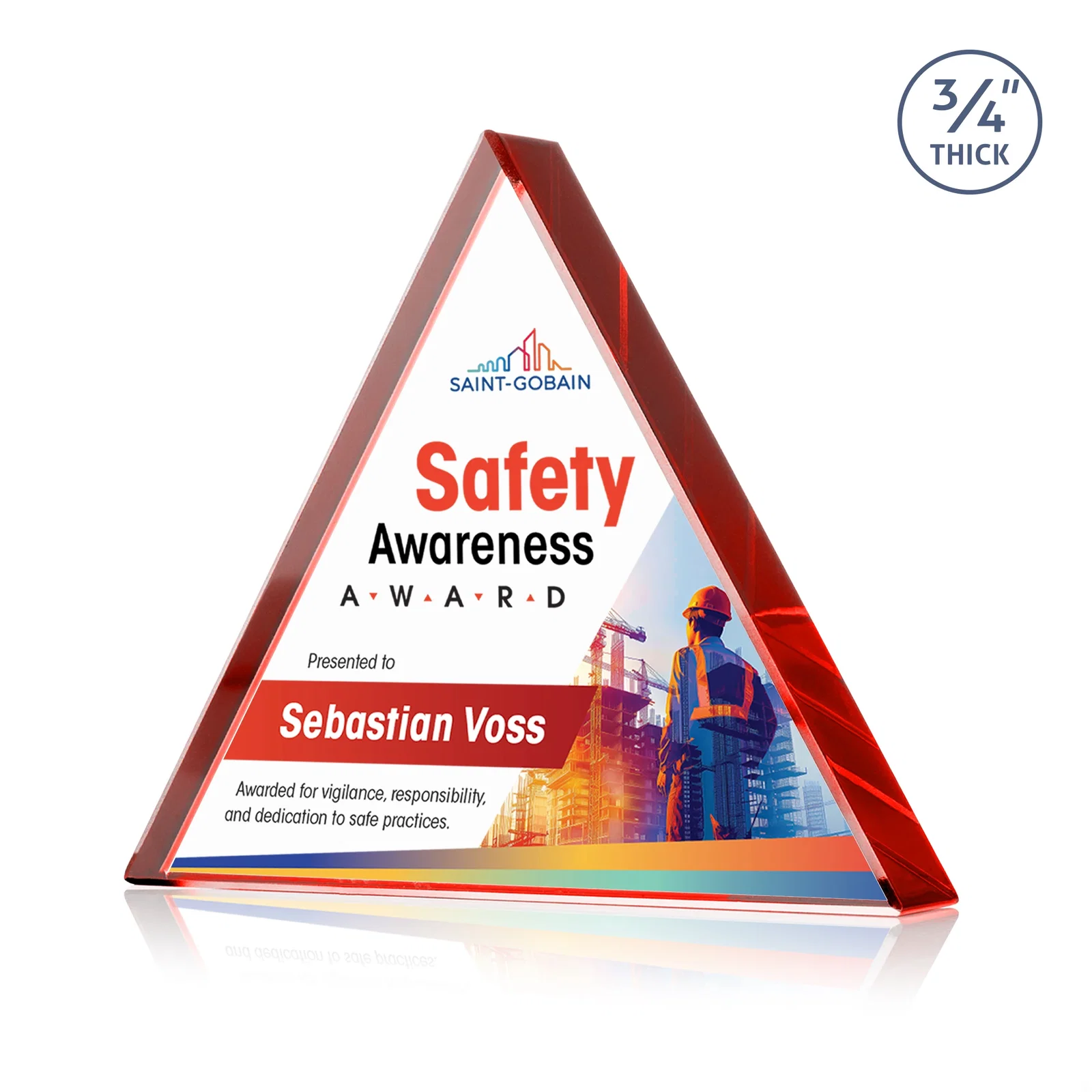 Custom printed Starfire Crystal Triangle Award With a Modern Silhouette for employee recognition