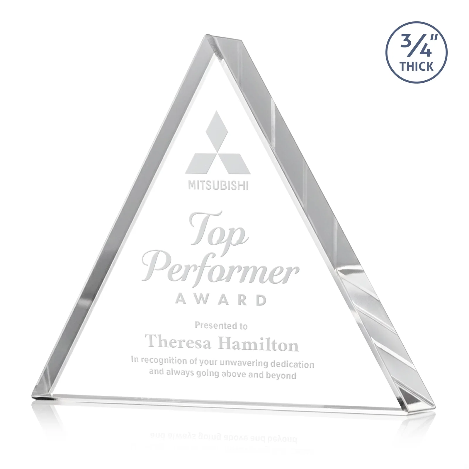 Custom Starfire Crystal Triangle Award With a Modern Silhouette for retirement presentations