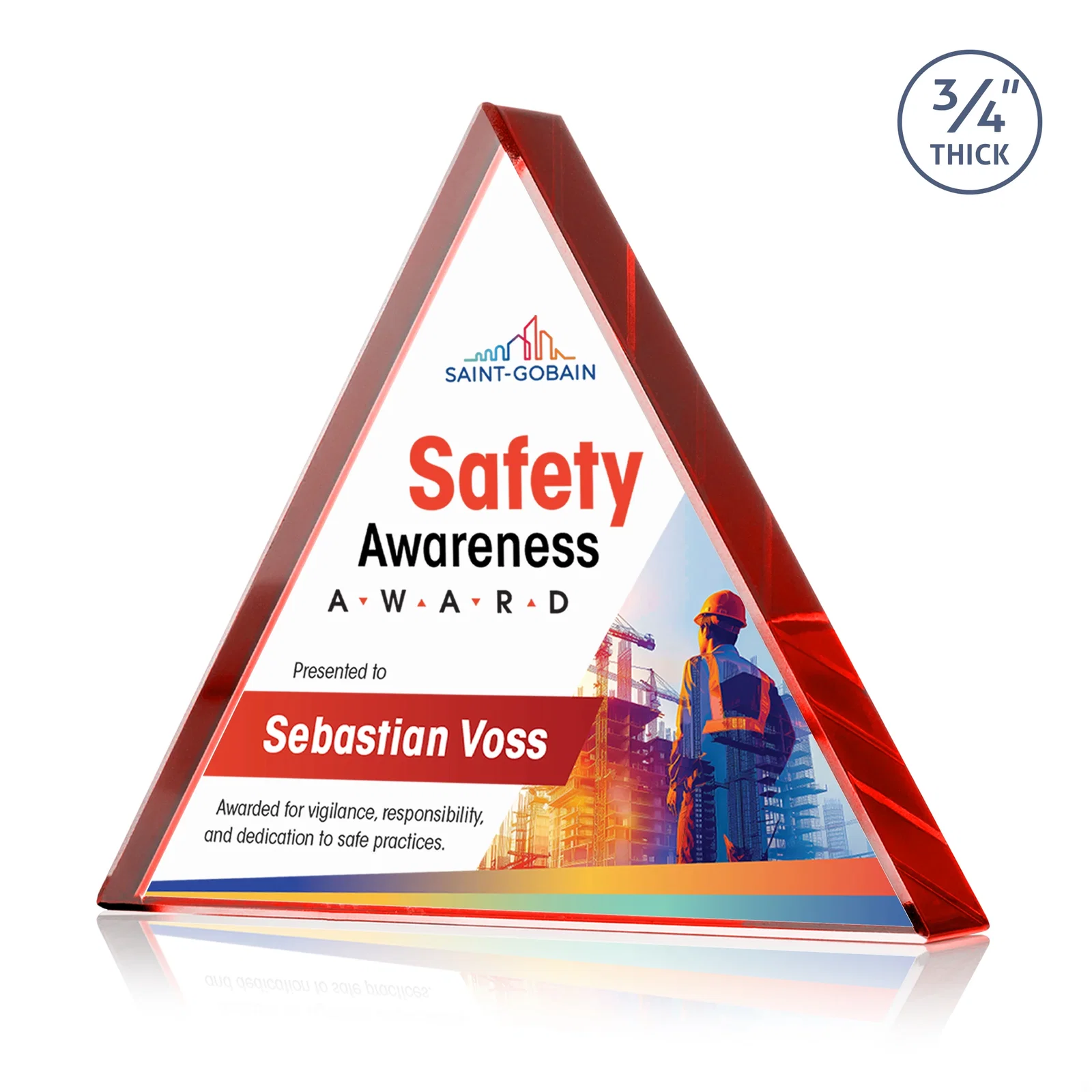 Custom printed Starfire Crystal Triangle Award With a Modern Silhouette for corporate award ceremonies