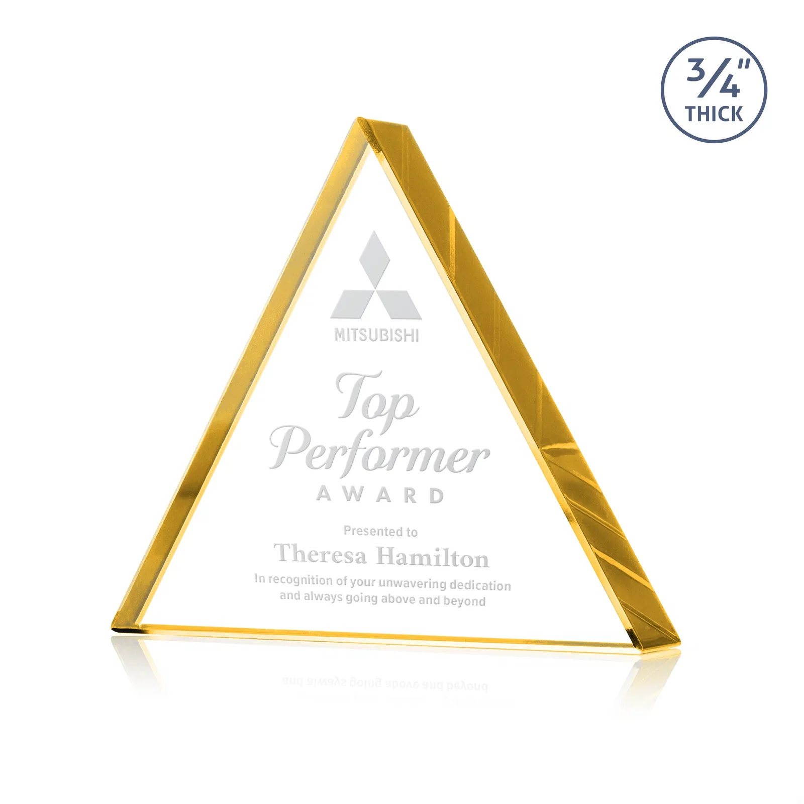 Custom Starfire Crystal Triangle Award With a Modern Silhouette for donor appreciation
