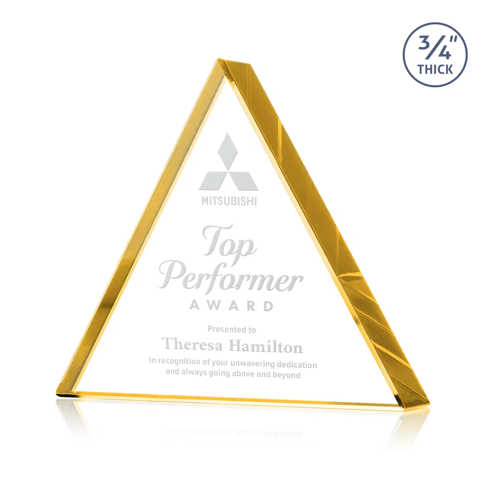 Custom Starfire Crystal Triangle Award With a Modern Silhouette for graduation ceremonies
