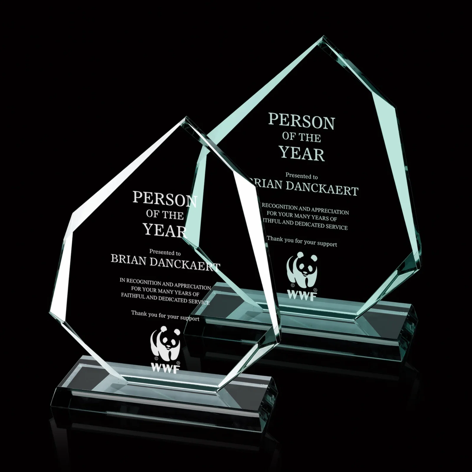 Custom Jade or Starfire Glass Award With Alternating Six-Sided Bevels for employee recognition