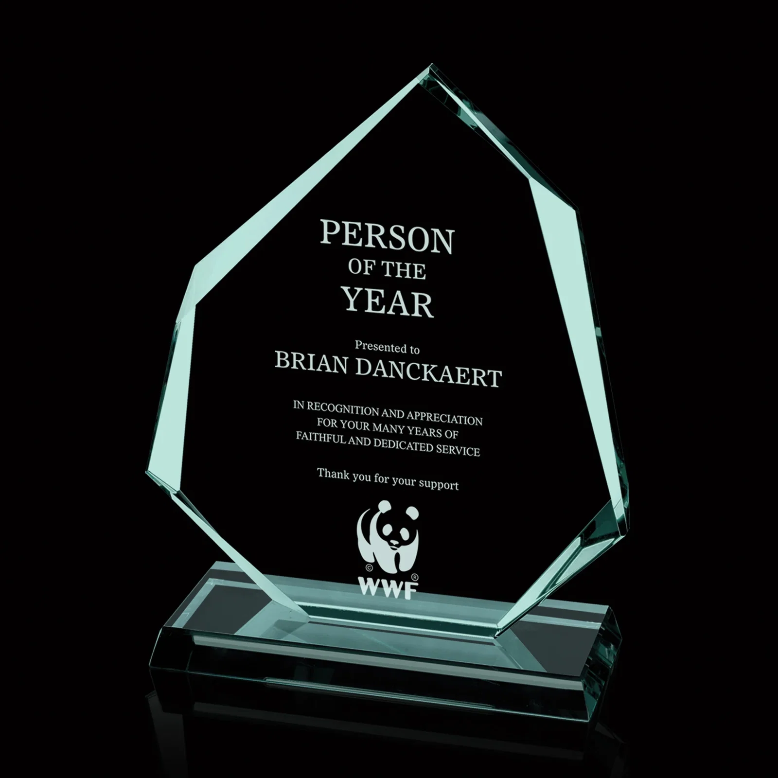 Custom Jade or Starfire Glass Award With Alternating Six-Sided Bevels for sales achievement awards