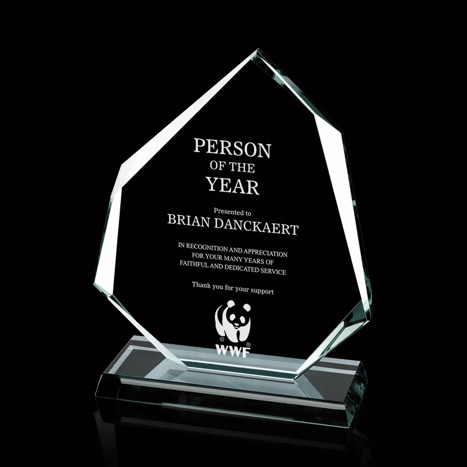 Custom Jade or Starfire Glass Award With Alternating Six-Sided Bevels for team milestone celebrations