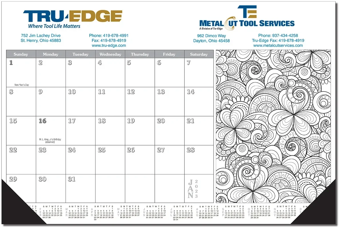 Adult Coloring Book 12 Sheet Desk Pad Calendar — view 2