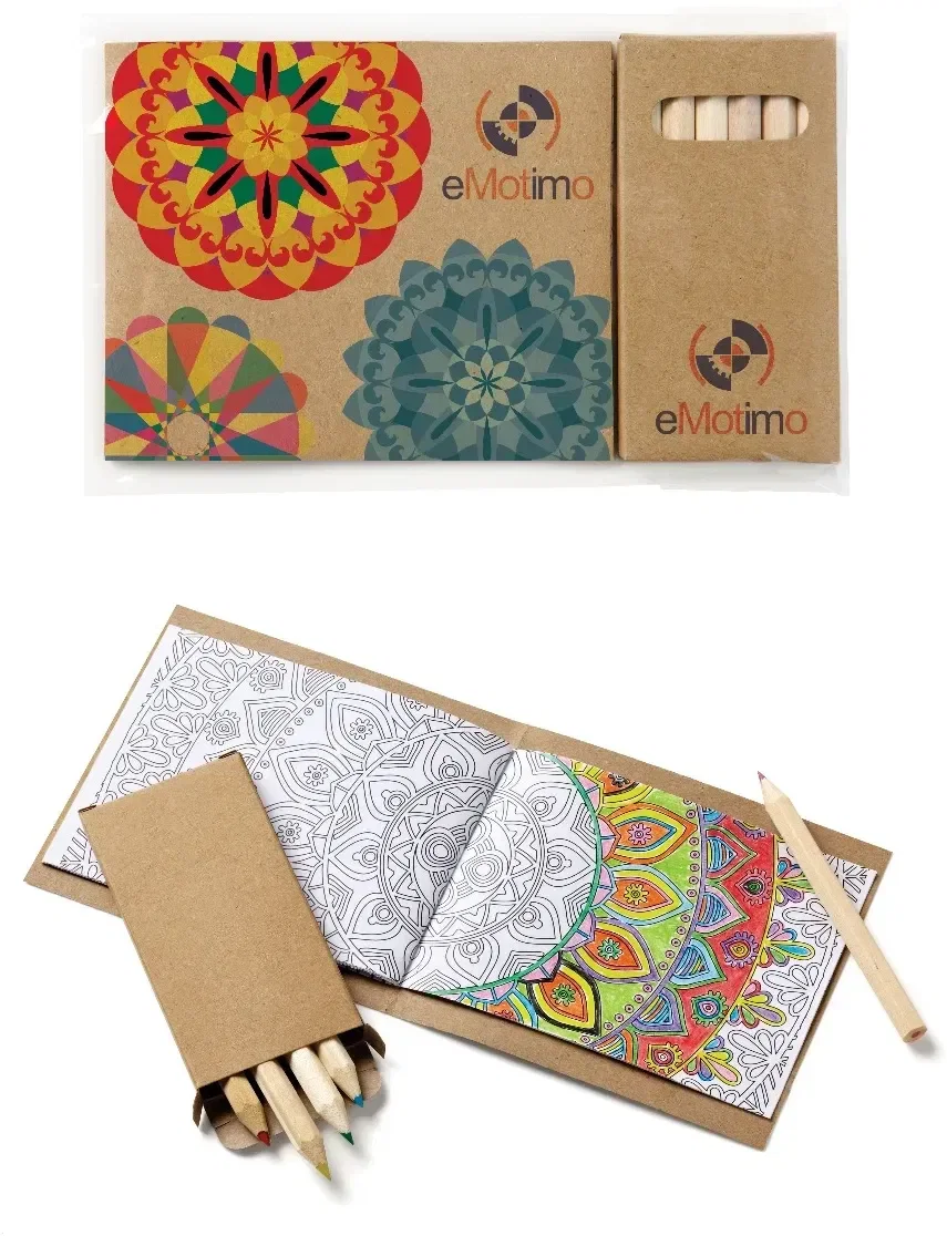 Adult Coloring Book & 6-Color Pencil Set To-Go with Full Color Imprint