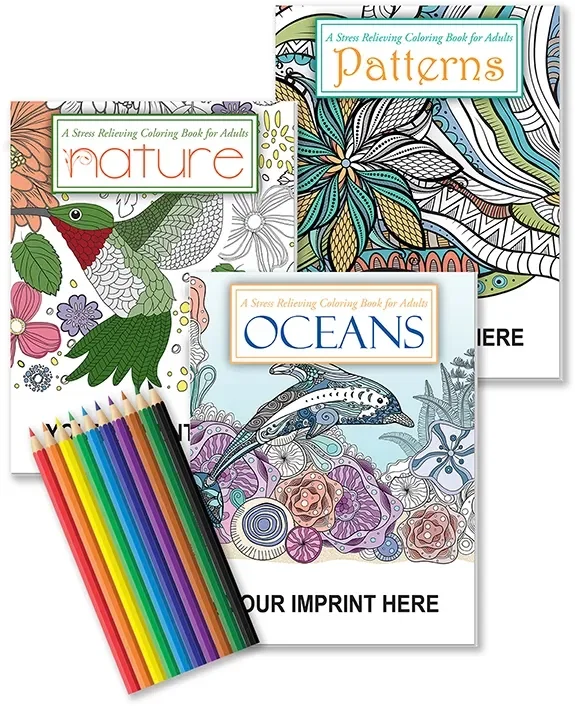 Adult Coloring Book Gift Pack - 3 Coloring Books Set with Colored Pencils