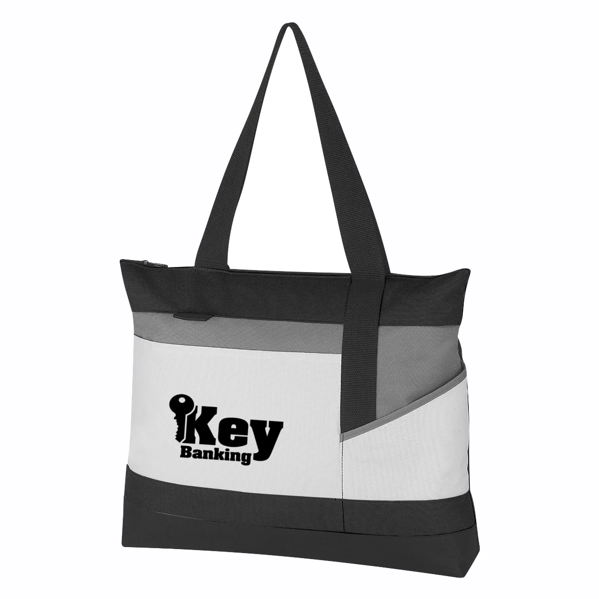 Handles shown over the shoulder of a shopper