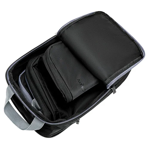 Branded compression packing cubes, three sizes side by side