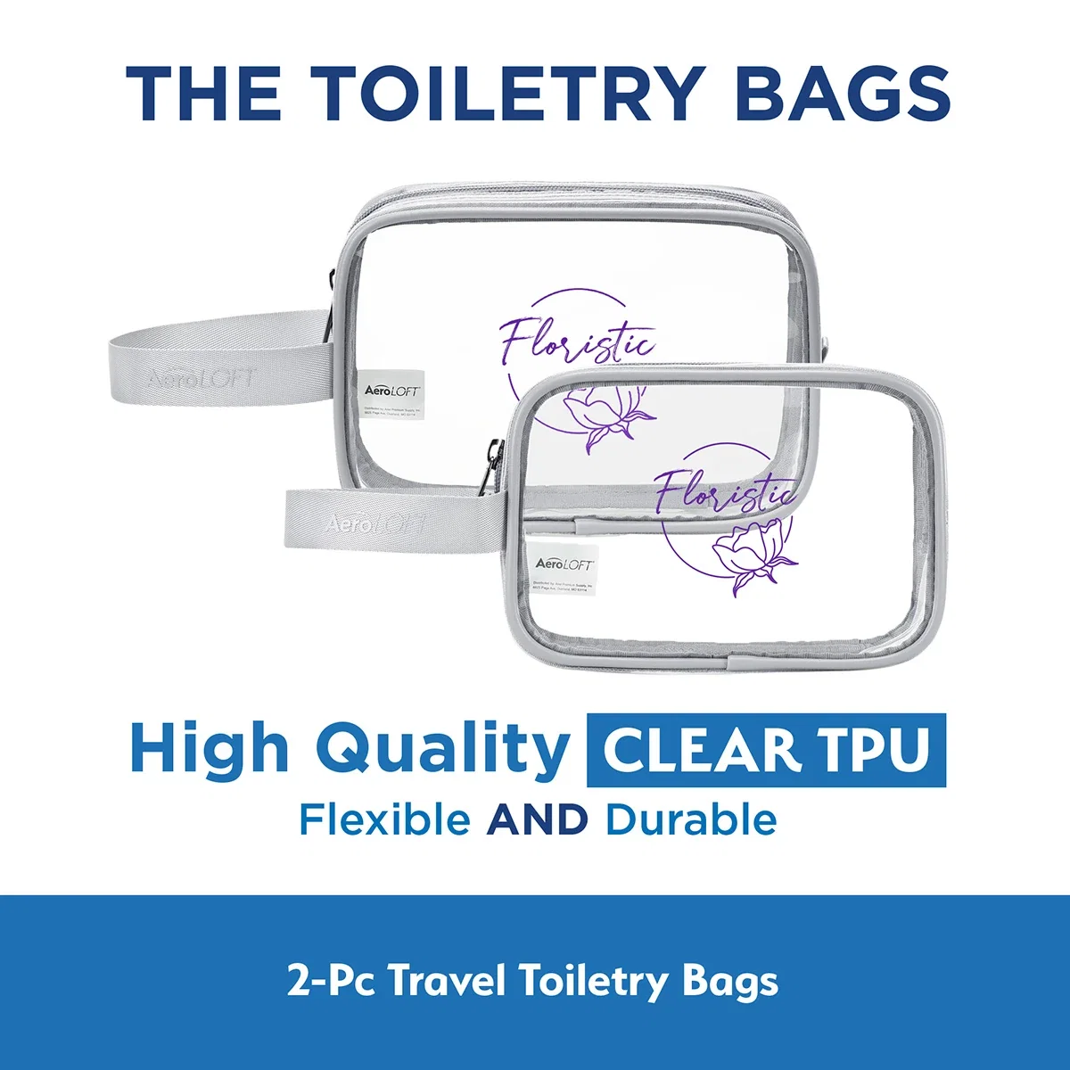 Aero LOFT Clear View Travel Toiletry Bags shown open, interior view of the clear panel