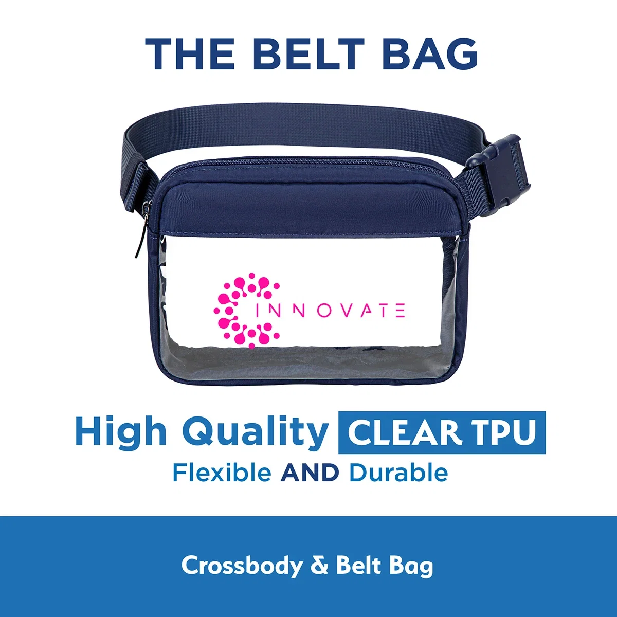 Side profile of the custom Aero LOFT Clear View Crossbody Belt Bag