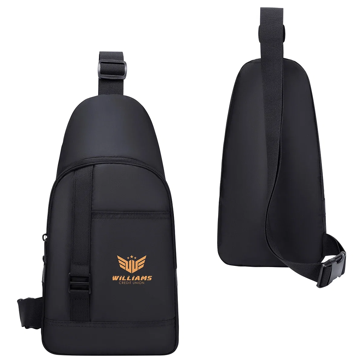 Custom Aero LOFT ECO Anywhere Crossbody Mini Backpack, front view of the branded mini backpack