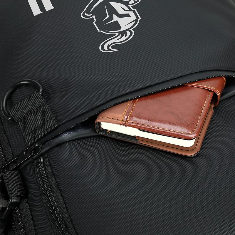 Close-up of the front zipper pocket on the Aero LOFT HYBRID Travel Backpack