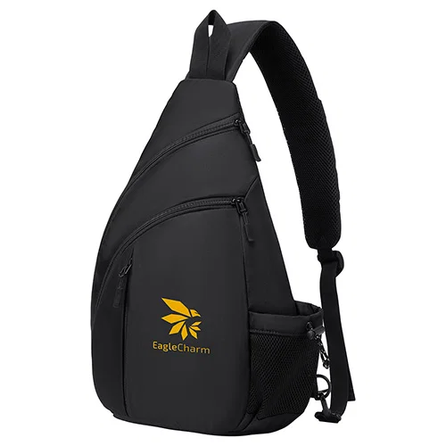 Branded Metro sling backpack, side profile