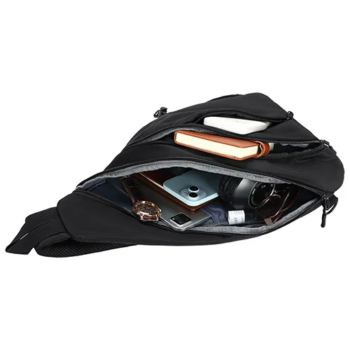 Promotional Aero LOFT Metro sling open showing interior pockets