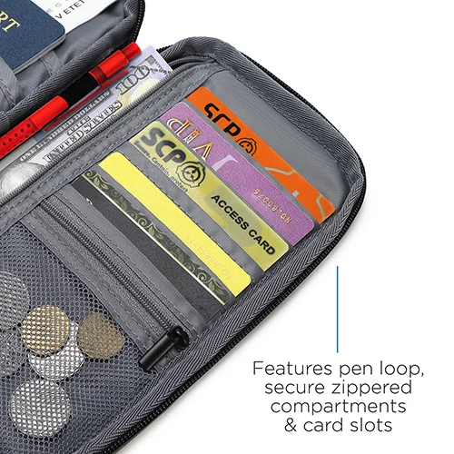 Custom passport travel wallet, side profile