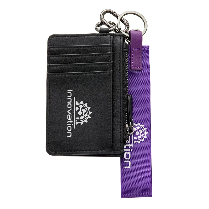 Aero LOFT Slim Card Wallet fanned open with cards, in-use shot of the branded wallet
