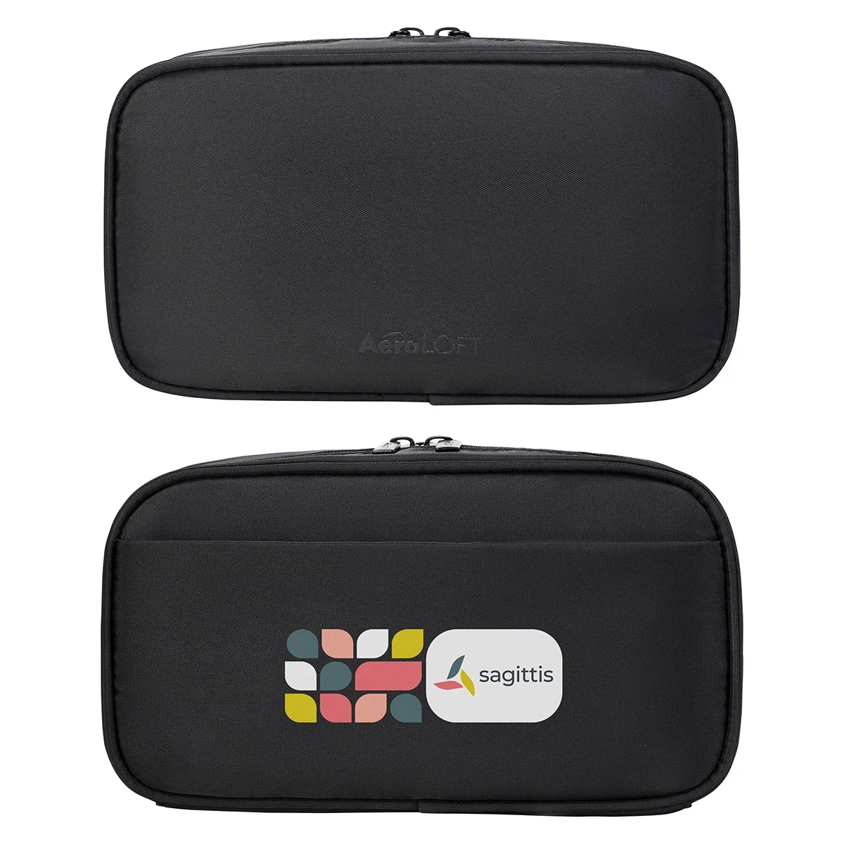 Custom Aero LOFT Universal Travel Pouch, front view of the branded travel pouch