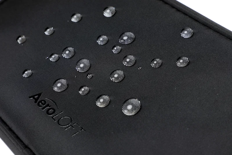 Angled view of the custom Aero LOFT Universal Travel Pouch highlighting its compact design