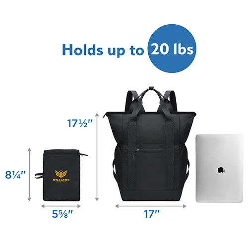 Branded packable daypack, side profile