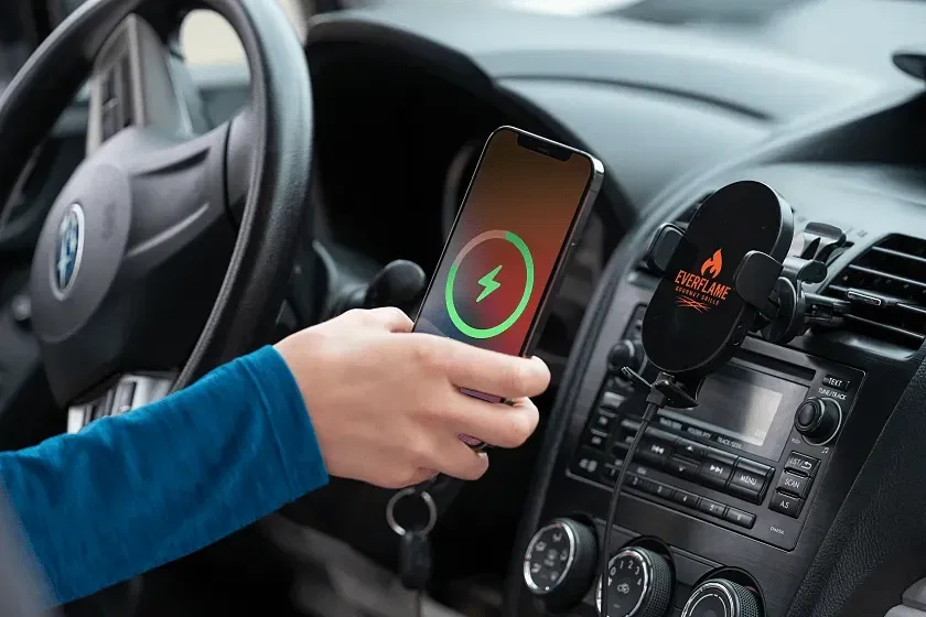 Aero Qi 15W Wireless Charging Phone Mount held in hand