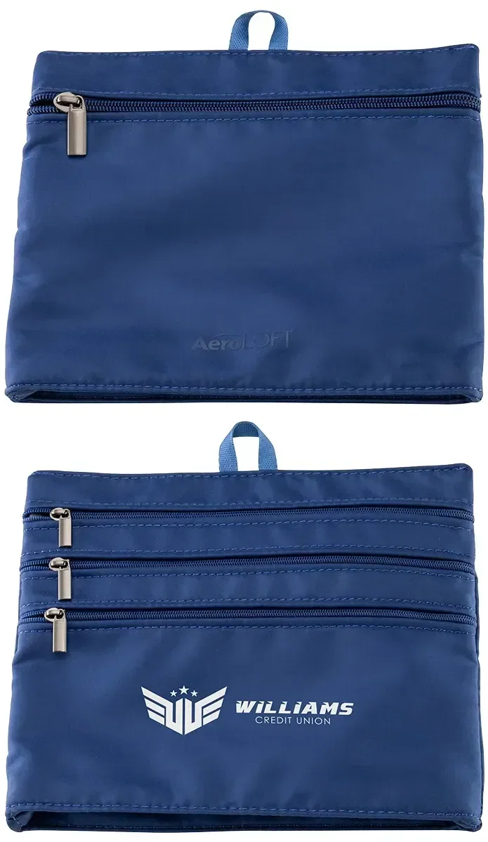 custom AeroLoft 4-pocket travel organizer interior view with cable and document slots