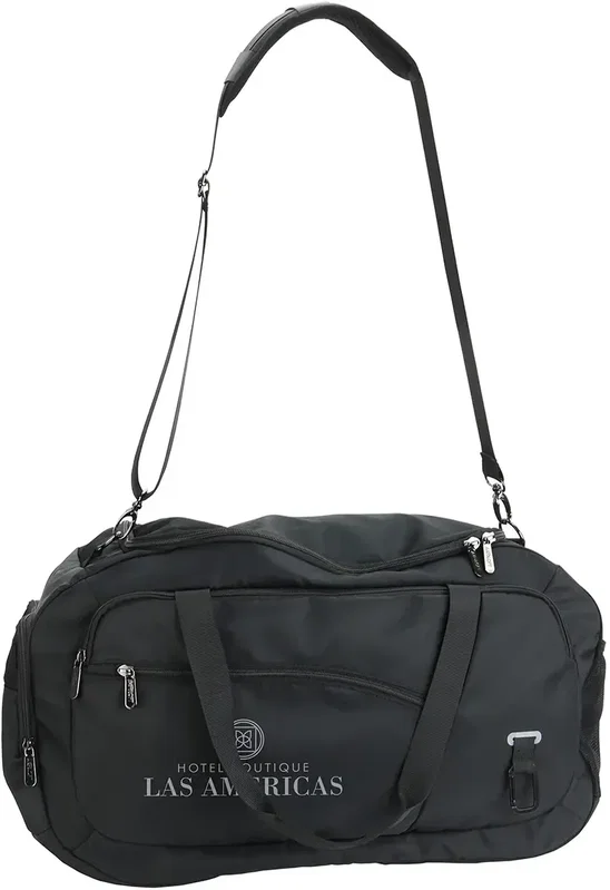Custom logo AeroLoft duffel bag, side profile of roomy main compartment